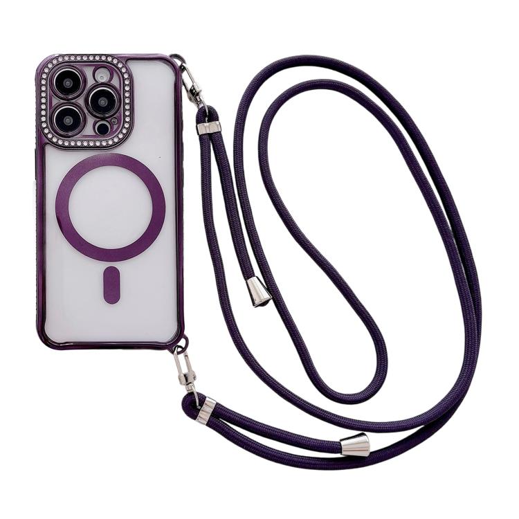 Strassstein Klare Acryl Galvanisierte Magnetische Handyhülle mit Rechtshänder-Umhängeband, Für iPhone 17 Pro Max, Für iPhone 17 Pro, Für iPhone 17, Für iPhone Air, Für iPhone 16 Pro Max, Für iPhone 16 Pro, Für iPhone 16 Plus, Für iPhone 16