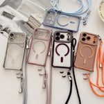 Strassstein Klare Acryl Galvanisierte Magnetische Handyhülle mit Rechtshänder-Umhängeband, Für iPhone 17 Pro Max, Für iPhone 17 Pro, Für iPhone 17, Für iPhone Air, Für iPhone 16 Pro Max, Für iPhone 16 Pro, Für iPhone 16 Plus, Für iPhone 16