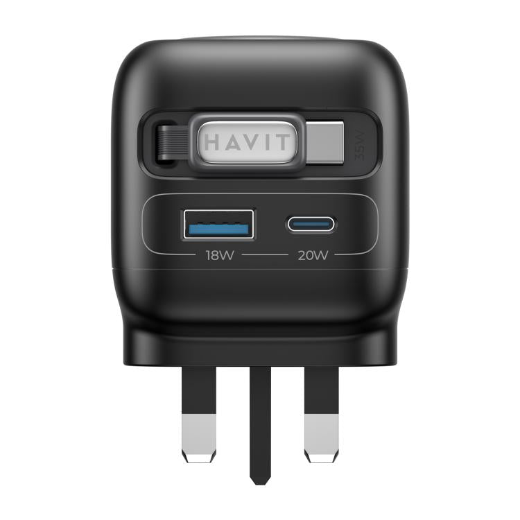 Havit UC250 35W 3 in 1 GaN Travel Charger with Type-C Retractable Cable, UC250(UK Plug)