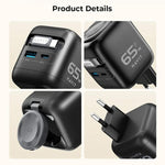 Havit UC253 65W 3-in-1 GaN Reise-Ladegerät mit einziehbarem USB-C Kabel, UC253 (EU Stecker)