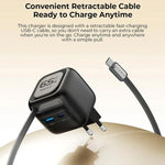 Havit UC253 65W 3-in-1 GaN Reise-Ladegerät mit einziehbarem USB-C Kabel, UC253 (EU Stecker)