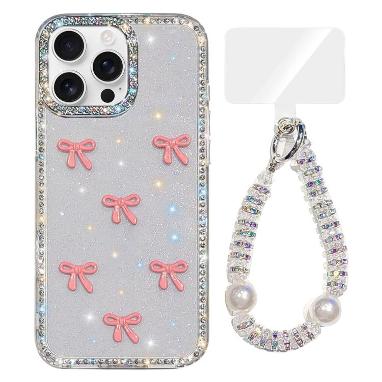 Funkelnde IMD Bunte Schleifen-Handyhülle mit Armband, Für iPhone 16 Pro, Für iPhone 16 Plus, Für iPhone 16, Für iPhone 15 Pro Max, Für iPhone 15 Pro