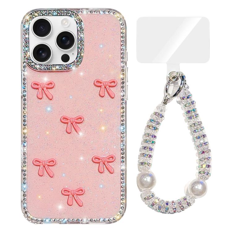 Sparkling IMD Colorful Bow Phone Case with Bracelet, For iPhone 13 Pro, For iPhone 13