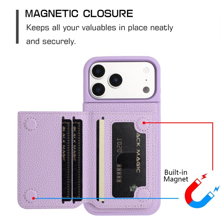 Litschi-Muster Magnetische Kartenhalter-Handyhülle, Für iPhone 17 Pro Max, Für iPhone 17 Pro