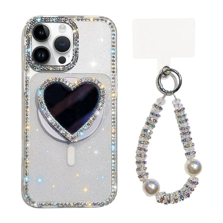 Funkelnde IMD Herzförmige Spiegel Magnetische Handyhülle mit Armband, Für iPhone 15 Pro, Für iPhone 15, Für iPhone 14, Für iPhone 14 Pro, Für iPhone 14 Pro Max, Für iPhone 13 Pro Max, Für iPhone 13 Pro, Für iPhone 13