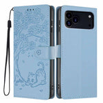 Tree Cat Embossed Flip Vegan Leather Phone Case, For iPhone 17e / 16e, For iPhone 17 Pro Max, For iPhone 17 Pro, For iPhone 17, For iPhone Air, For iPhone 16 Pro Max