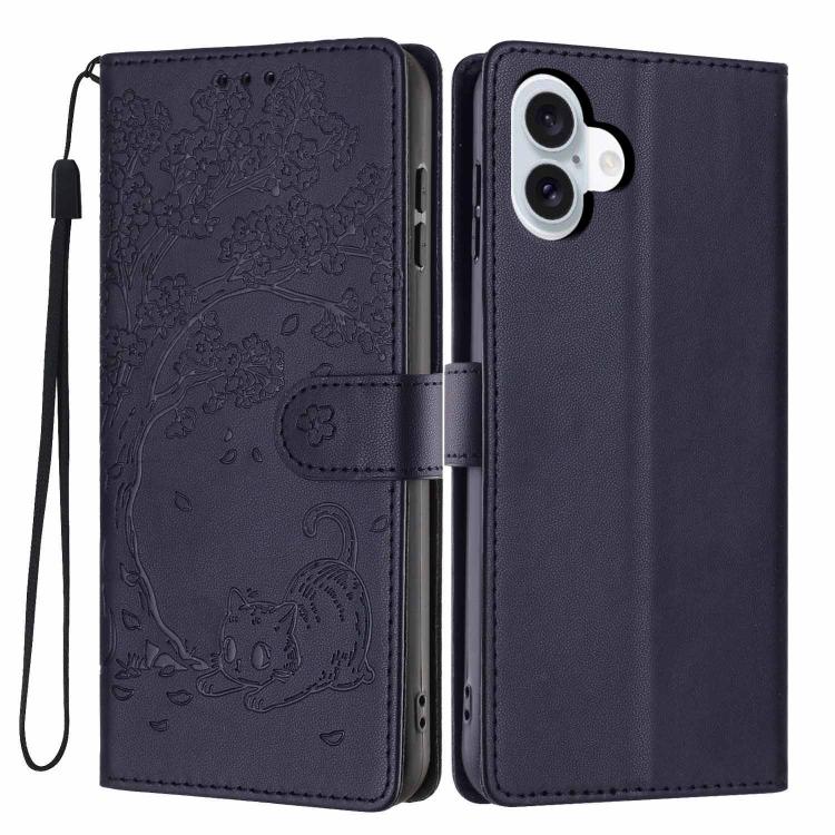 Tree Cat Embossed Flip Vegan Leather Phone Case, For iPhone 17e / 16e, For iPhone 17 Pro Max, For iPhone 17 Pro, For iPhone 17, For iPhone Air, For iPhone 16 Pro Max