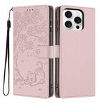 Tree Cat Embossed Flip Vegan Leather Phone Case, For iPhone Air, For iPhone 16 Pro Max, For iPhone 16 Pro, For iPhone 16 Plus, For iPhone 16, For iPhone 15 Pro Max