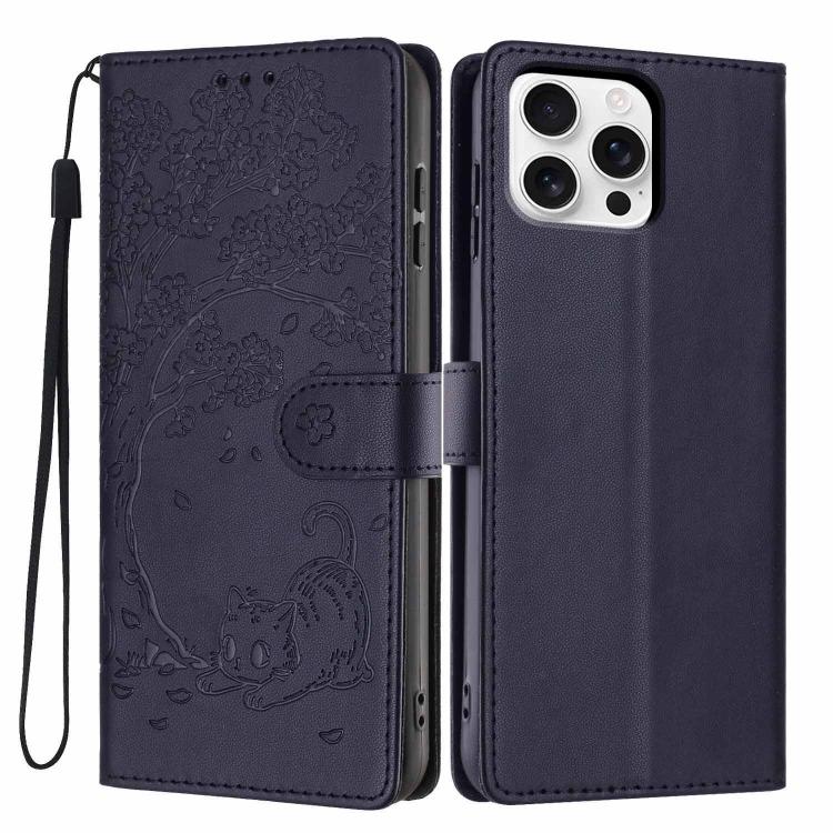 Tree Cat Embossed Flip Vegan Leather Phone Case, For iPhone 17e / 16e, For iPhone 17 Pro Max, For iPhone 17 Pro, For iPhone 17, For iPhone Air, For iPhone 16 Pro Max