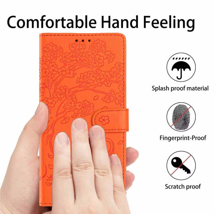 Tree Cat Embossed Flip Vegan Leather Phone Case, For iPhone 16 Pro, For iPhone 16 Plus, For iPhone 16, For iPhone 15 Pro Max, For iPhone 15 Pro, For iPhone 15 Plus