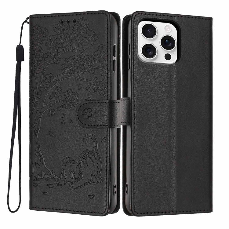 Tree Cat Embossed Flip Vegan Leather Phone Case, For iPhone 16 Pro, For iPhone 16 Plus, For iPhone 16, For iPhone 15 Pro Max, For iPhone 15 Pro, For iPhone 15 Plus