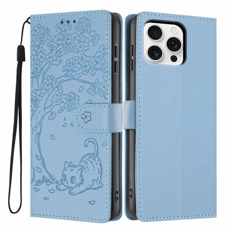 Tree Cat Embossed Flip Vegan Leather Phone Case, For iPhone 16 Pro, For iPhone 16 Plus, For iPhone 16, For iPhone 15 Pro Max, For iPhone 15 Pro, For iPhone 15 Plus