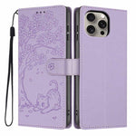 Tree Cat Embossed Flip Vegan Leather Phone Case, For iPhone 16 Pro, For iPhone 16 Plus, For iPhone 16, For iPhone 15 Pro Max, For iPhone 15 Pro, For iPhone 15 Plus