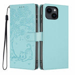 Tree Cat Embossed Flip Vegan Leather Phone Case, For iPhone 16 Pro, For iPhone 16 Plus, For iPhone 16, For iPhone 15 Pro Max, For iPhone 15 Pro, For iPhone 15 Plus
