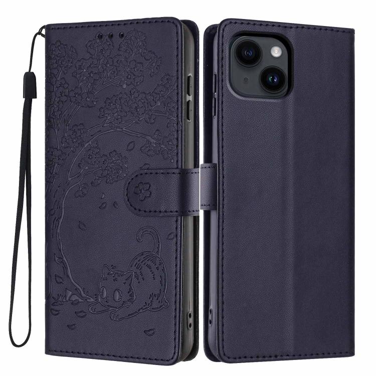 Tree Cat Embossed Flip Vegan Leather Phone Case, For iPhone 15, For iPhone 14 Plus, For iPhone 14, For iPhone 14 Pro, For iPhone 14 Pro Max, For iPhone 13 Pro Max