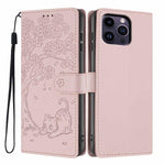 Tree Cat Embossed Flip Vegan Leather Phone Case, For iPhone 14 Pro Max, For iPhone 13 Pro Max, For iPhone 13 Pro, For iPhone 13, For iPhone 12 Pro Max, For iPhone 12 / 12 Pro