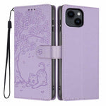 Tree Cat Embossed Flip Vegan Leather Phone Case, For iPhone 13 Pro, For iPhone 13, For iPhone 12 Pro Max, For iPhone 12 / 12 Pro, For iPhone 11 Pro Max, For iPhone 11