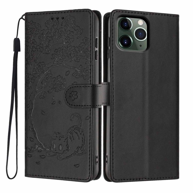 Tree Cat Embossed Flip Vegan Leather Phone Case, For iPhone 13 Pro, For iPhone 13, For iPhone 12 Pro Max, For iPhone 12 / 12 Pro, For iPhone 11 Pro Max, For iPhone 11