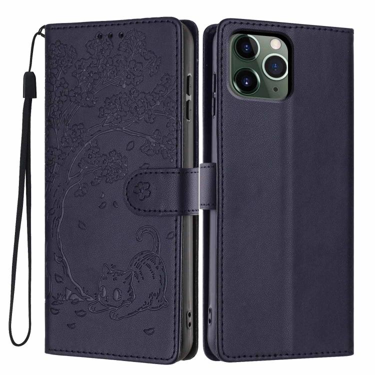 Tree Cat Embossed Flip Vegan Leather Phone Case, For iPhone 11 Pro Max, For iPhone 11, For iPhone 11 Pro