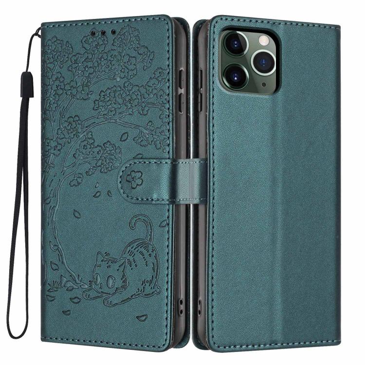 Tree Cat Embossed Flip Vegan Leather Phone Case, For iPhone 11 Pro Max, For iPhone 11, For iPhone 11 Pro