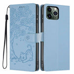 Tree Cat Embossed Flip Vegan Leather Phone Case, For iPhone 13 Pro, For iPhone 13, For iPhone 12 Pro Max, For iPhone 12 / 12 Pro, For iPhone 11 Pro Max, For iPhone 11