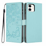Tree Cat Embossed Flip Vegan Leather Phone Case, For iPhone 13 Pro, For iPhone 13, For iPhone 12 Pro Max, For iPhone 12 / 12 Pro, For iPhone 11 Pro Max, For iPhone 11
