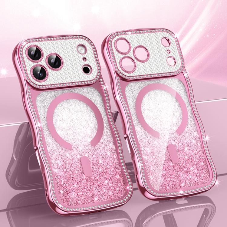 Welliger Rahmen Stern Diamant galvanisierte TPU Glitzer Magnetische Handyhülle, Für iPhone 17 Pro Max, Für iPhone 17 Pro, Für iPhone 17, Für iPhone 16 Pro Max, Für iPhone 16 Pro, Für iPhone 16