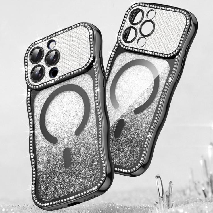Wavy Frame Star Diamond Electroplate TPU Glitter Magnetic Phone Case, For iPhone 17 Pro Max, For iPhone 17 Pro, For iPhone 17, For iPhone 16 Pro Max, For iPhone 16 Pro, For iPhone 16