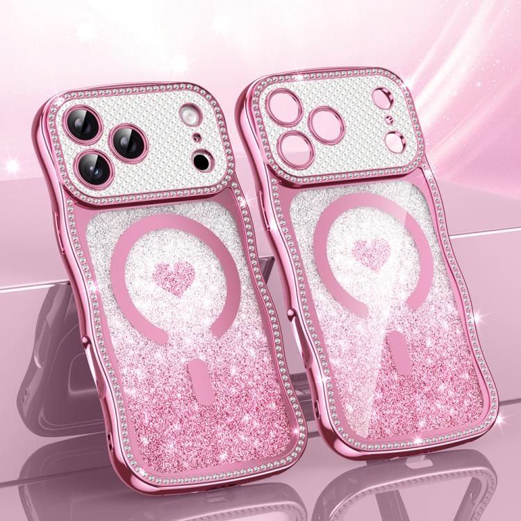 Welliger Rahmen Stern Diamant galvanisierte TPU Glitzer Herz Magnetische Handyhülle, Für iPhone 17 Pro Max, Für iPhone 17 Pro, Für iPhone 17, Für iPhone 16 Pro Max, Für iPhone 16 Pro, Für iPhone 16