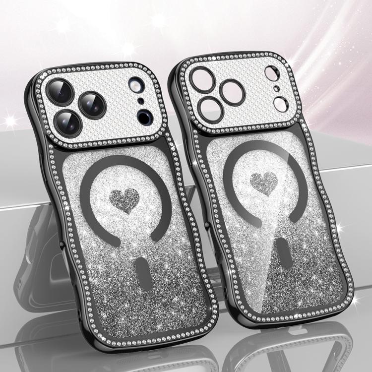 Wavy Frame Star Diamond Electroplate TPU Glitter Heart Magnetic Phone Case, For iPhone 17 Pro Max, For iPhone 17 Pro, For iPhone 17, For iPhone 16 Pro Max, For iPhone 16 Pro, For iPhone 16