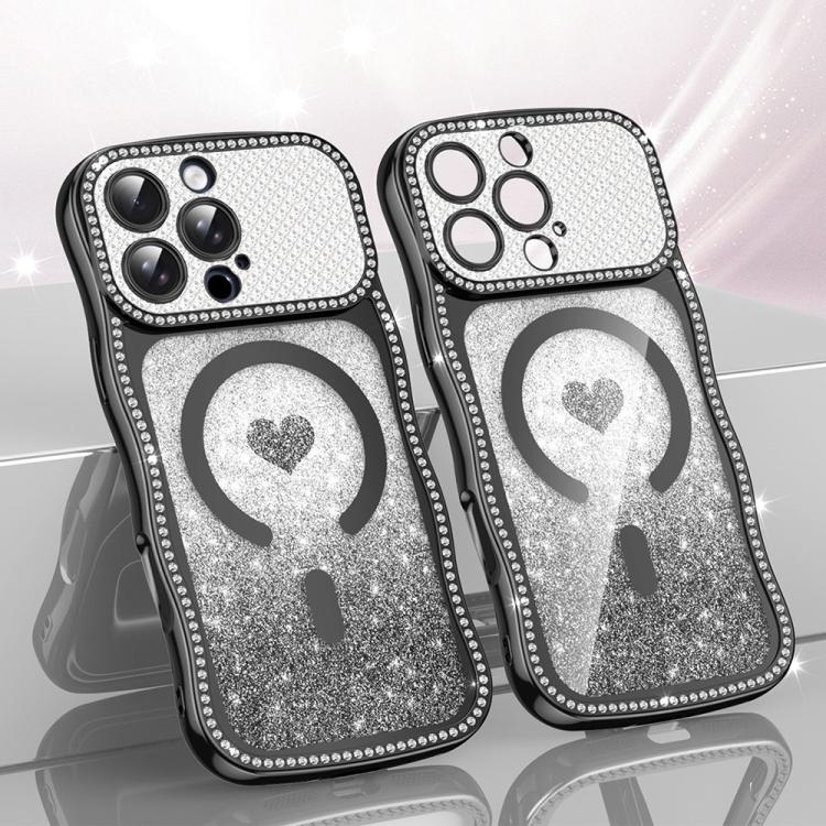 Wavy Frame Star Diamond Electroplate TPU Glitter Heart Magnetic Phone Case, For iPhone 17 Pro Max, For iPhone 17 Pro, For iPhone 17, For iPhone 16 Pro Max, For iPhone 16 Pro, For iPhone 16