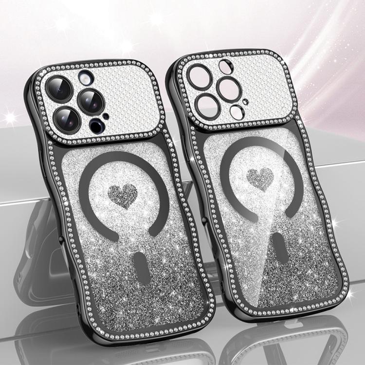 Wavy Frame Star Diamond Electroplate TPU Glitter Heart Magnetic Phone Case, For iPhone 17 Pro Max, For iPhone 17 Pro, For iPhone 17, For iPhone 16 Pro Max, For iPhone 16 Pro, For iPhone 16