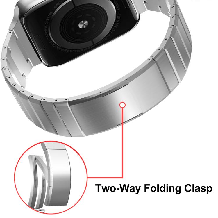 Ein Perlen Faltverschluss Metall Titanlegierung Uhrenarmband, Für Apple Watch 46mm / 49mm / 45mm / 44mm, Für Apple Watch 42mm / 41mm / 40mm / 38mm
