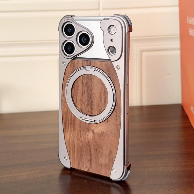 Walnuss Metall rahmenlose 360 Grad Drehhalter MagSafe Handyhülle, Für iPhone 17 Pro Max, Für iPhone 17 Pro