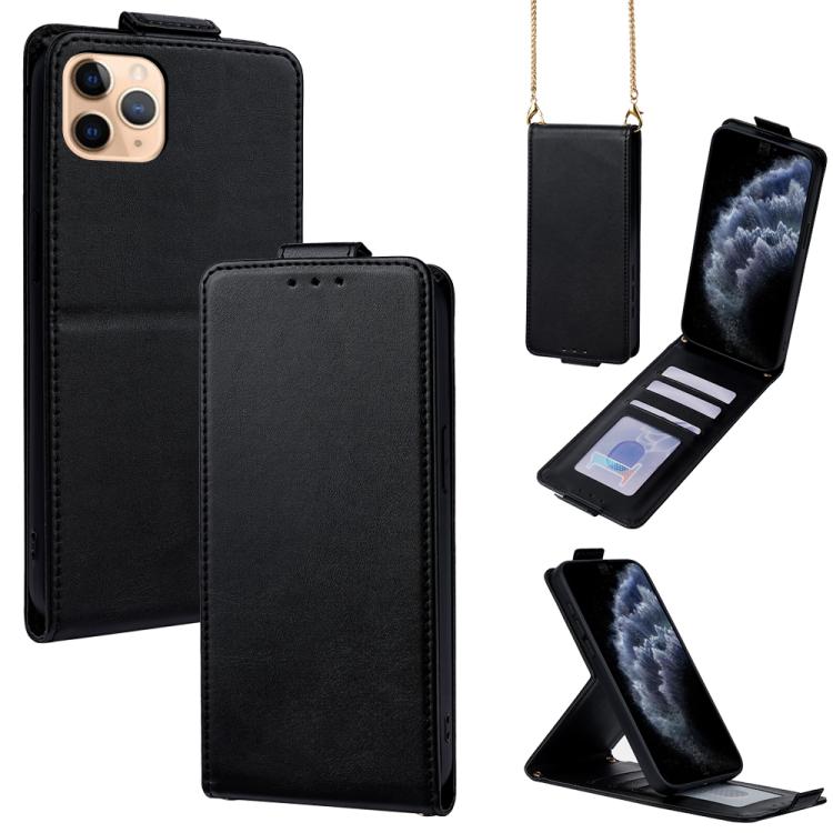 Vertikale Klapphülle Einfarbig Veganes Leder Handyhülle mit Umhängekette, Für iPhone 11 Pro Max, Für iPhone 11, Für iPhone 11 Pro