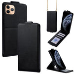 Vertikale Klapphülle Einfarbig Veganes Leder Handyhülle mit Umhängekette, Für iPhone 11 Pro Max, Für iPhone 11, Für iPhone 11 Pro
