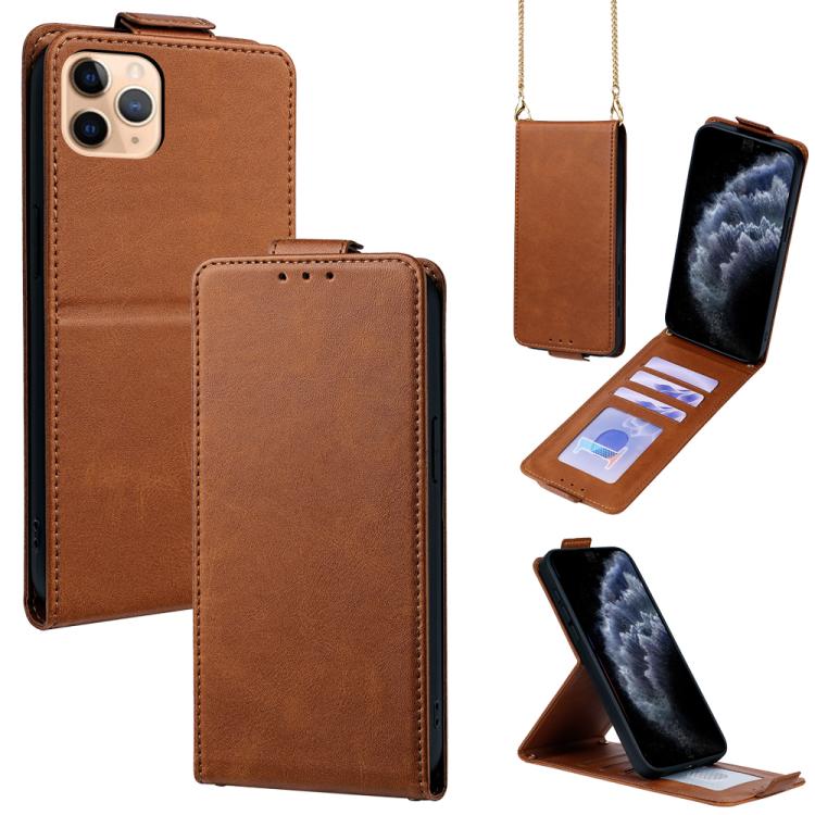 Vertikale Klapphülle Einfarbig Veganes Leder Handyhülle mit Umhängekette, Für iPhone 11 Pro Max, Für iPhone 11, Für iPhone 11 Pro