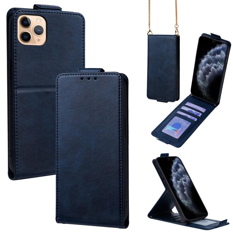 Vertikale Klapphülle Einfarbig Veganes Leder Handyhülle mit Umhängekette, Für iPhone 11 Pro Max, Für iPhone 11, Für iPhone 11 Pro