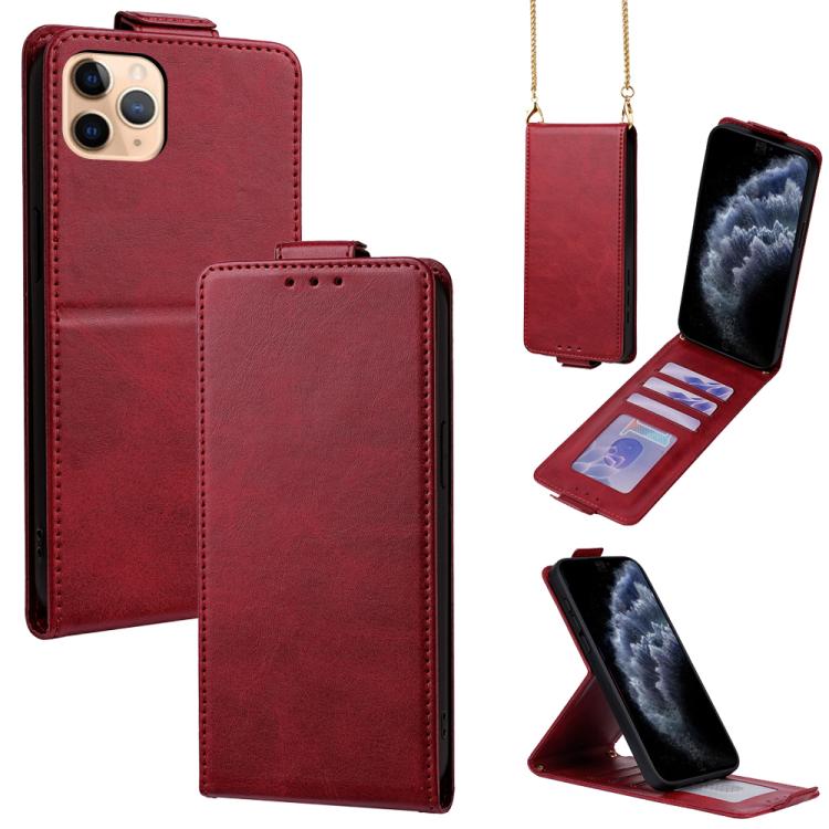Vertikale Klapphülle Einfarbig Veganes Leder Handyhülle mit Umhängekette, Für iPhone 11 Pro Max, Für iPhone 11, Für iPhone 11 Pro