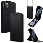 Vertikale Klapphülle Einfarbig Veganes Leder Handyhülle mit Umhängekette, Für iPhone 11 Pro Max, Für iPhone 11, Für iPhone 11 Pro