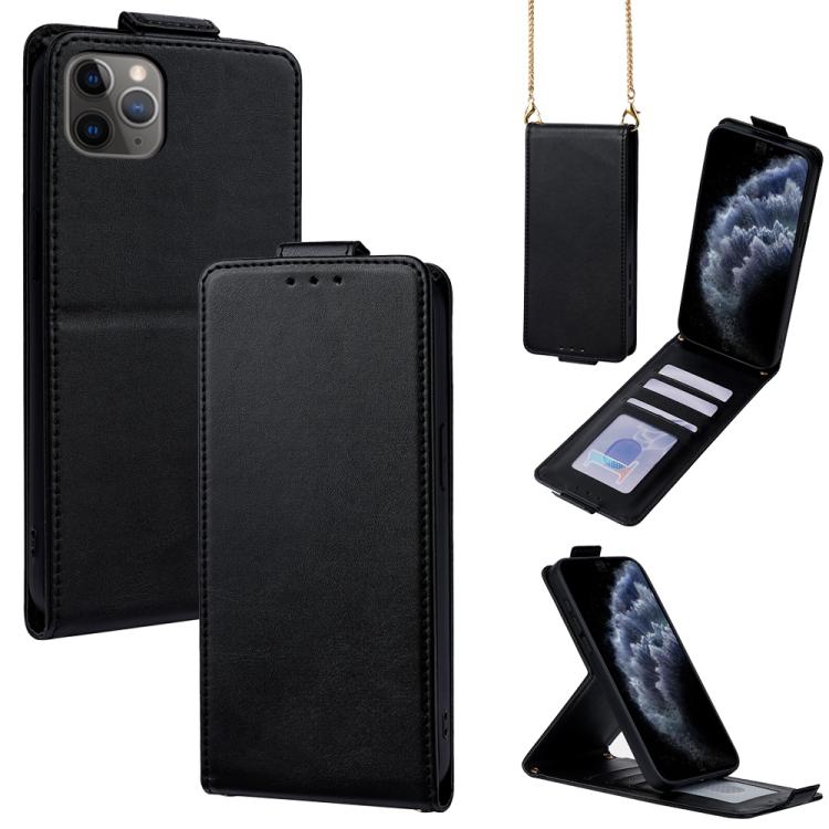 Vertikale Klapphülle Einfarbig Veganes Leder Handyhülle mit Umhängekette, Für iPhone 11 Pro Max, Für iPhone 11, Für iPhone 11 Pro