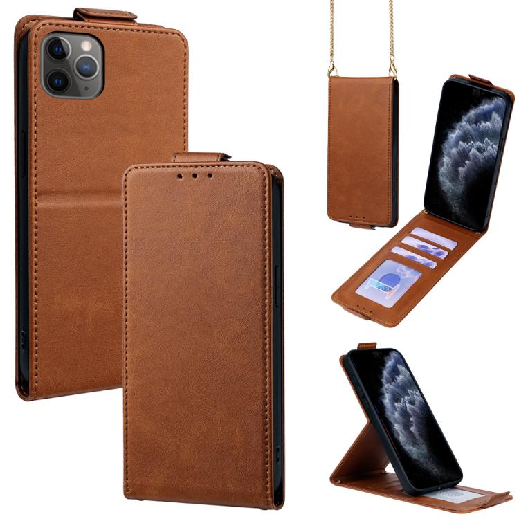 Vertikale Klapphülle Einfarbig Veganes Leder Handyhülle mit Umhängekette, Für iPhone 11 Pro Max, Für iPhone 11, Für iPhone 11 Pro
