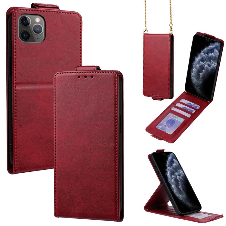Vertikale Klapphülle Einfarbig Veganes Leder Handyhülle mit Umhängekette, Für iPhone 11 Pro Max, Für iPhone 11, Für iPhone 11 Pro