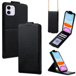 Vertikale Klapphülle Einfarbig Veganes Leder Handyhülle mit Umhängekette, Für iPhone 11 Pro Max, Für iPhone 11, Für iPhone 11 Pro
