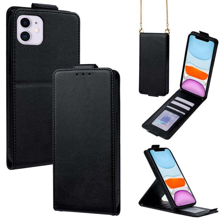 Vertikale Klapphülle Einfarbig Veganes Leder Handyhülle mit Umhängekette, Für iPhone 11 Pro Max, Für iPhone 11, Für iPhone 11 Pro