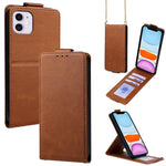 Vertikale Klapphülle Einfarbig Veganes Leder Handyhülle mit Umhängekette, Für iPhone 11 Pro Max, Für iPhone 11, Für iPhone 11 Pro
