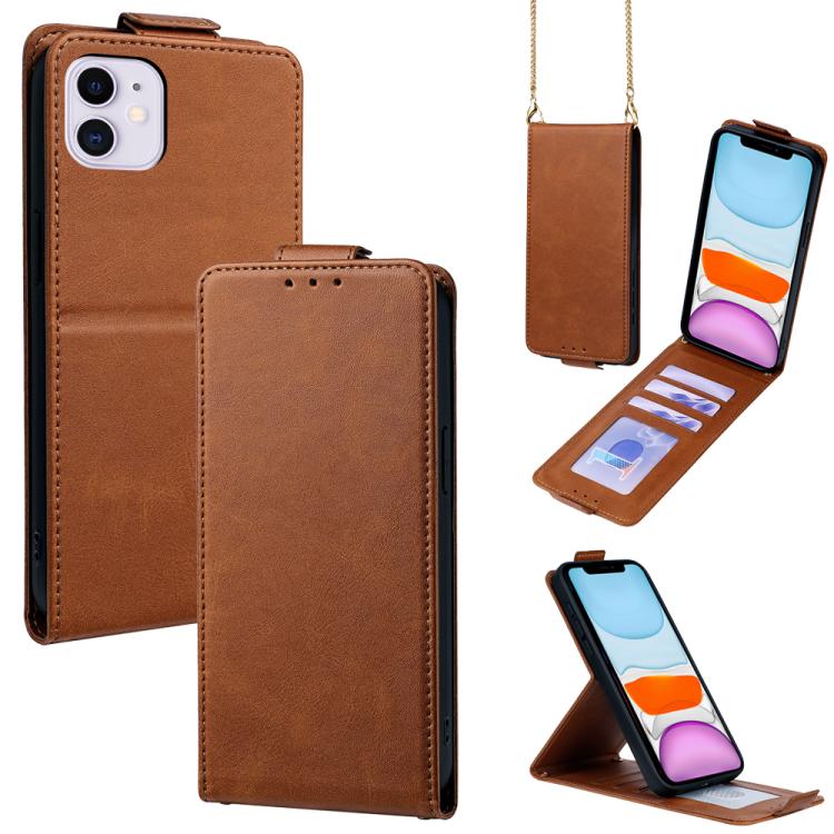 Vertikale Klapphülle Einfarbig Veganes Leder Handyhülle mit Umhängekette, Für iPhone 11 Pro Max, Für iPhone 11, Für iPhone 11 Pro