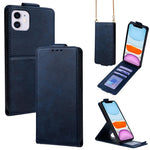 Vertikale Klapphülle Einfarbig Veganes Leder Handyhülle mit Umhängekette, Für iPhone 11 Pro Max, Für iPhone 11, Für iPhone 11 Pro