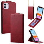 Vertikale Klapphülle Einfarbig Veganes Leder Handyhülle mit Umhängekette, Für iPhone 11 Pro Max, Für iPhone 11, Für iPhone 11 Pro