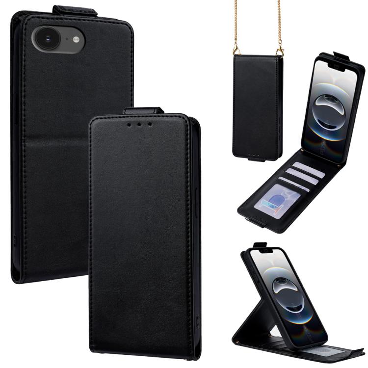 Vertikale Flip-Cover einfarbige vegane Leder-Handyhülle mit Umhängekette, Für iPhone 17e / 16e, Für iPhone 17 Pro Max, Für iPhone 17 Pro, Für iPhone 17, Für iPhone Air, Für iPhone 16 Pro Max, Für iPhone 16 Pro, Für iPhone 16 Plus, Für iPhone 16